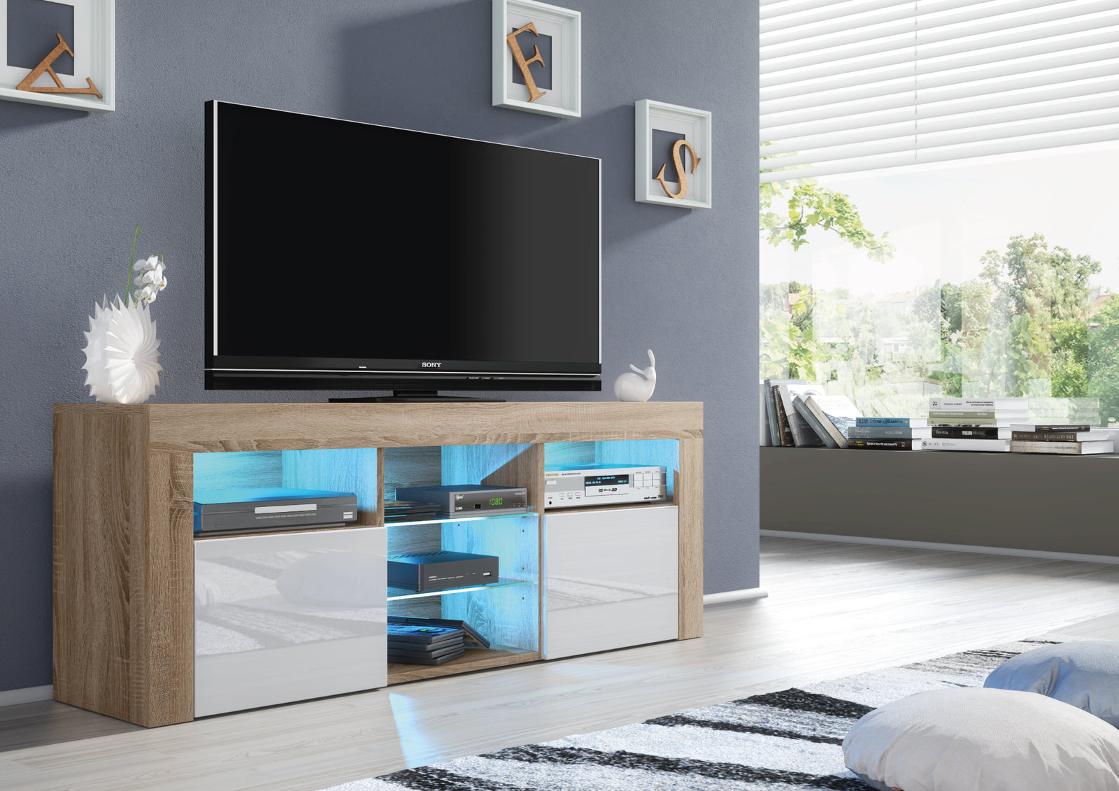 Pulse Tv Unit 145cm With Led Lights | Natural Oak