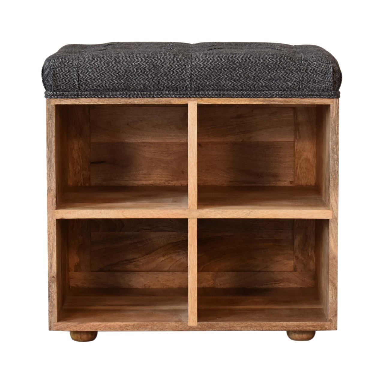 Solid Mango Wood Mini Black Shoe Storage Footstool