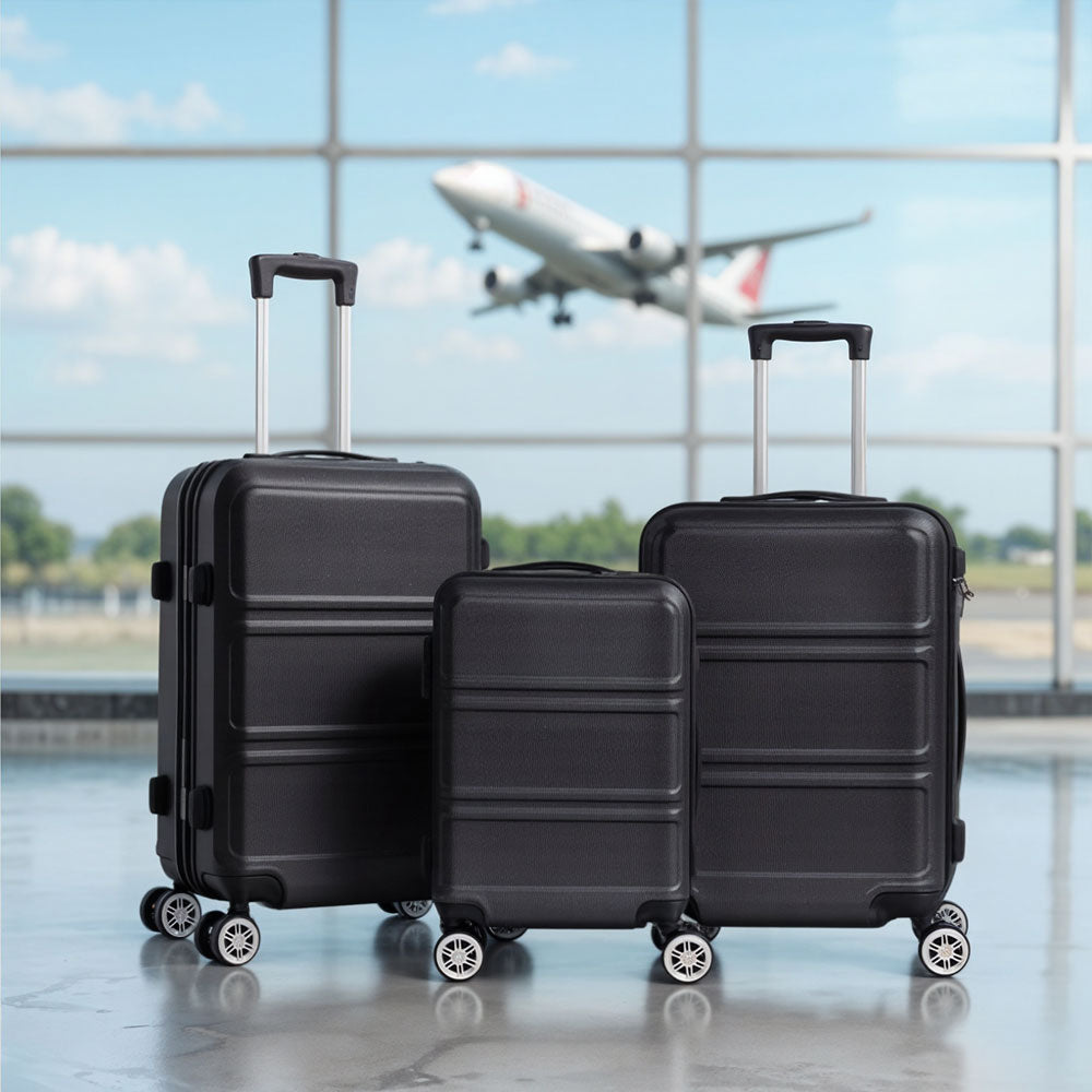 Lockable Travel Suitcase Set | Set of 3 | Black