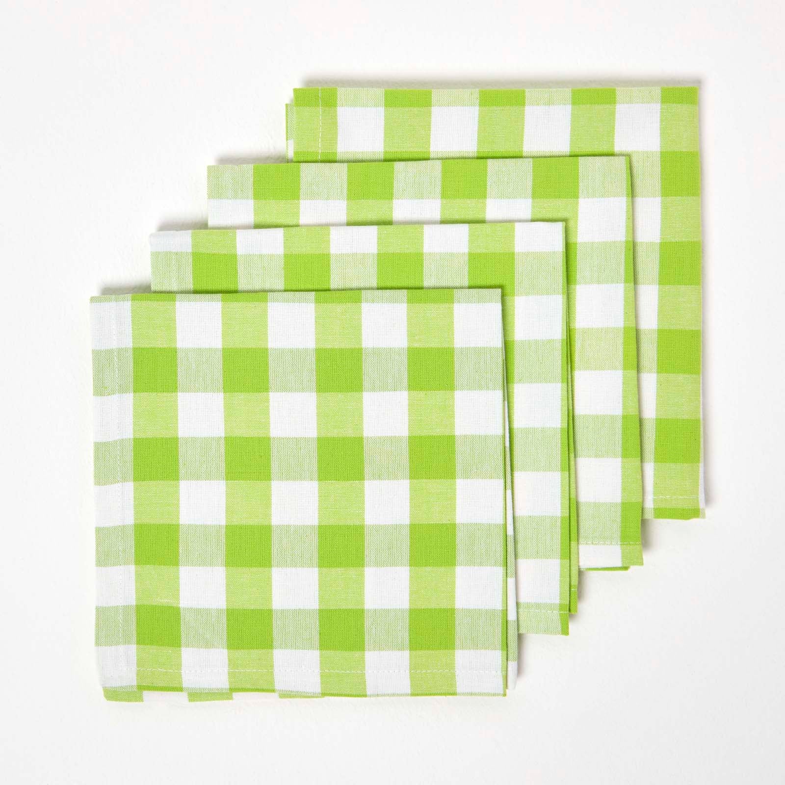 Block Check Cotton Gingham Napkins, Set Of 4 | 45cm x 45cm | Green