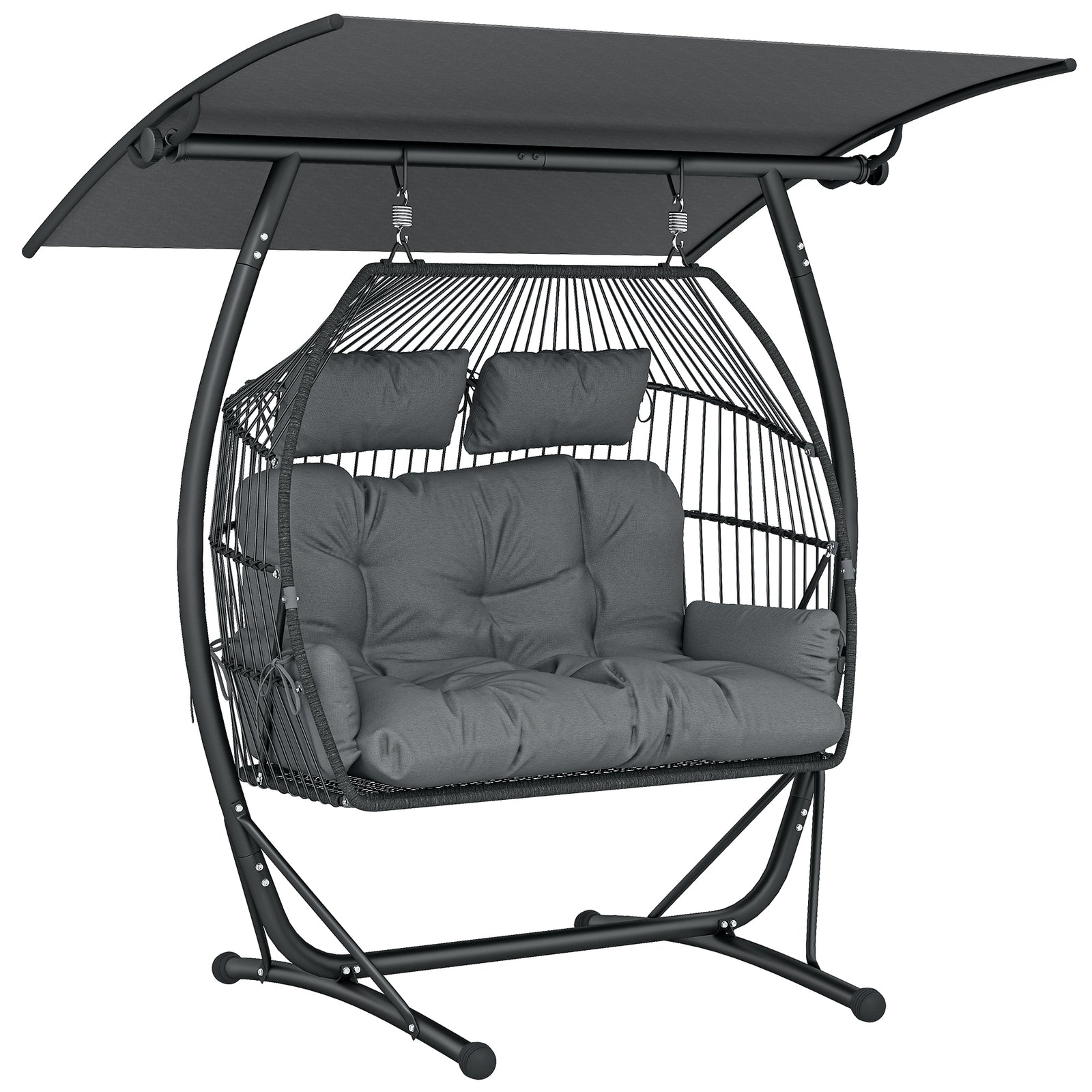 Outsunny Double Hanging Egg Chair With Canopy, Egg Swing Chair, Dark Grey