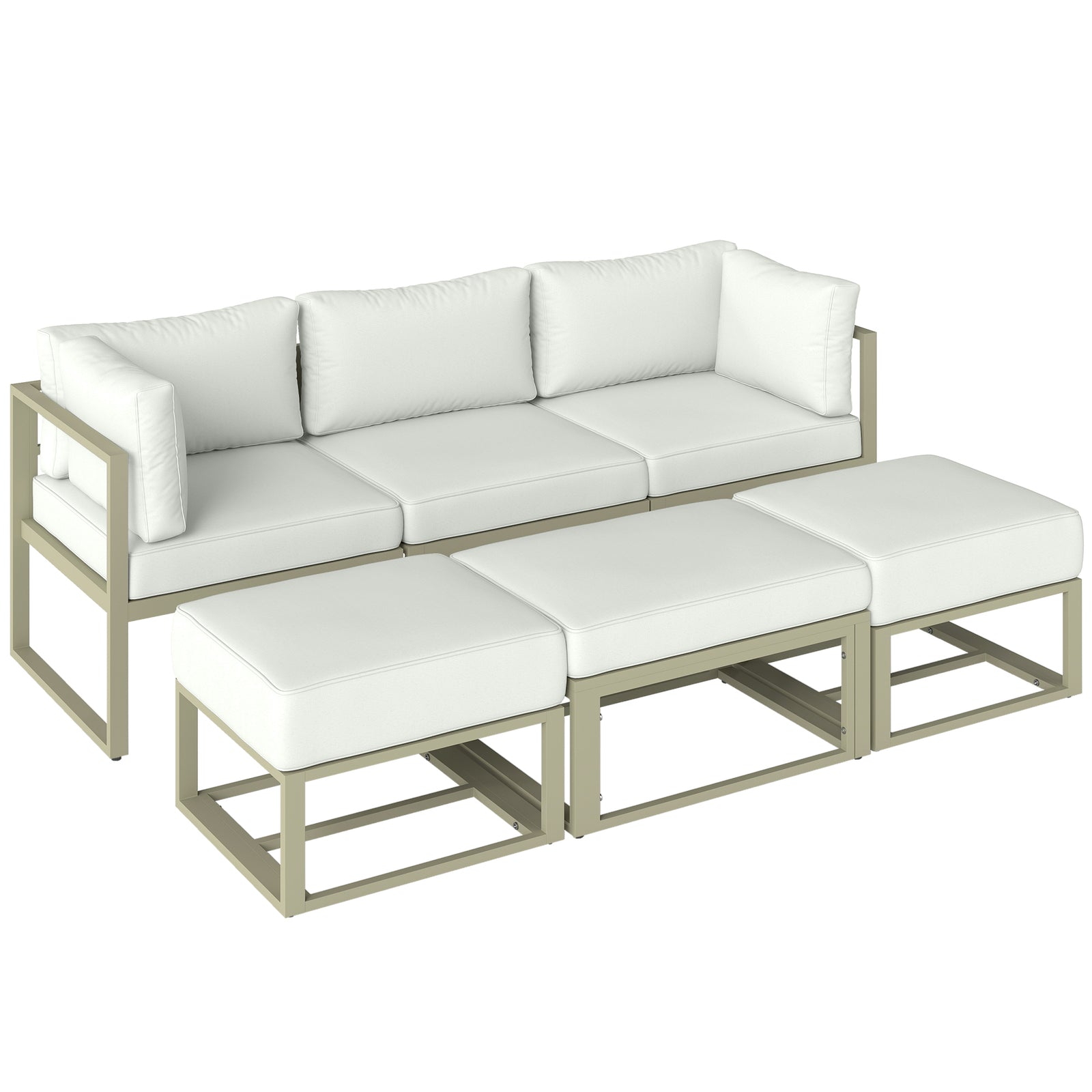 Outsunny 6 Pc Garden Daybed, Sectional Sofa Set With Coffee Table, Footstool