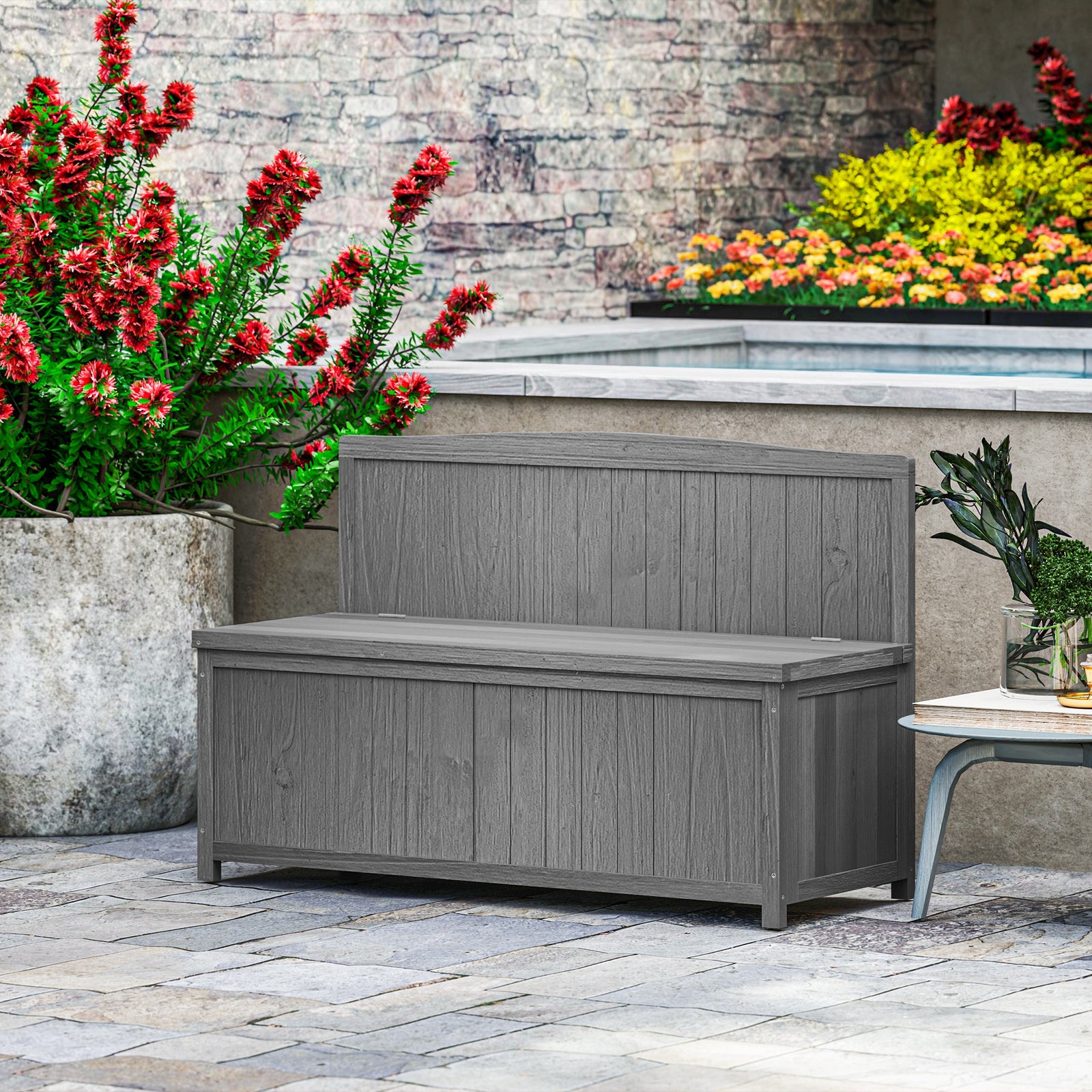 Wood Storage Bench For Patio, Outdoor Garden Seating
