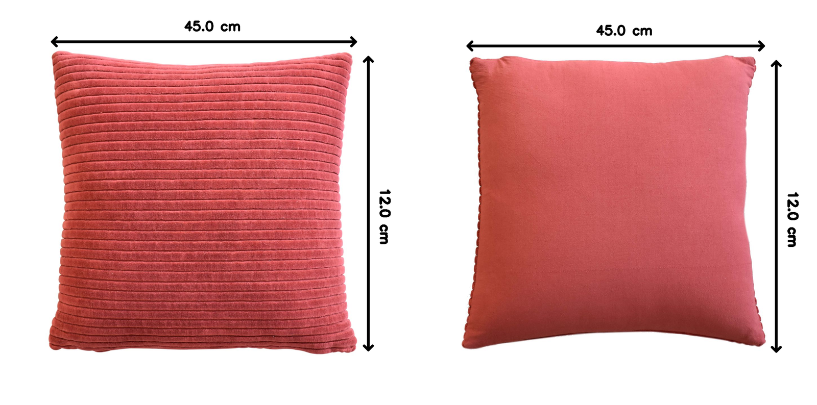 Ribbed Cushion Set, Velvet Fabric | Set-of-2 | Red
