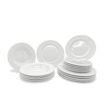 Dinner Set Porcelain White Embossed Floral Dot Rim Plates Bowls | Set of 12 | White