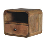 Solid Wood Extra Mini Wall Mounted Curved Oak-ish Bedside With Open Slot