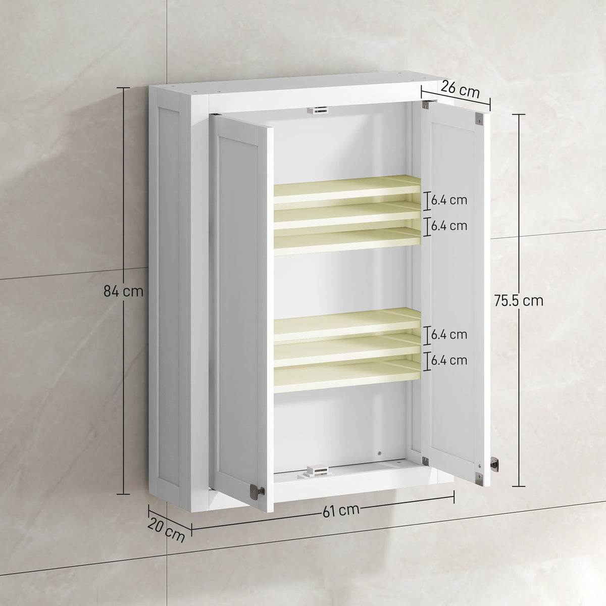 HOMCOM Wall Mounted Storage With Adjustable Shelves, Bathroom Wall Cabinet