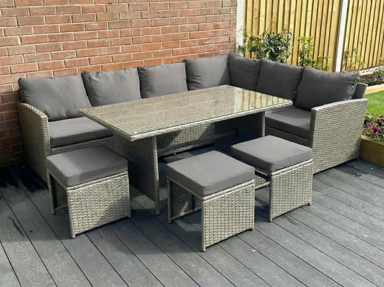 Stylish Knutsford 9 Seat Corner Rattan Dining Set For Outdoor Gatherings | One Size | Grey