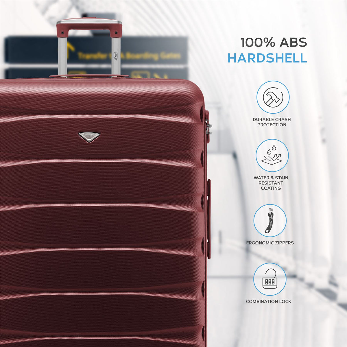 Set Of 3 Hard Shell Suitcase Cabin & Check In Cases With Tsa Lock - Overhead Cabin With Medium & Large Check-in Bag | Set of 3 | Burgundy