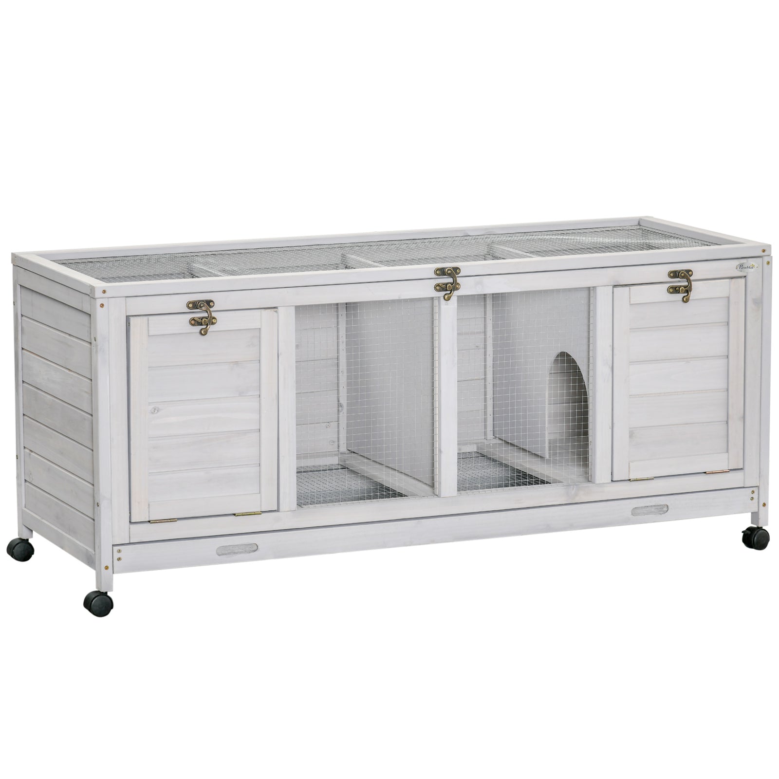 Rabbit Hutch Mobile Separable Guinea Pig Cage W/ Wheels, Slide-out Tray