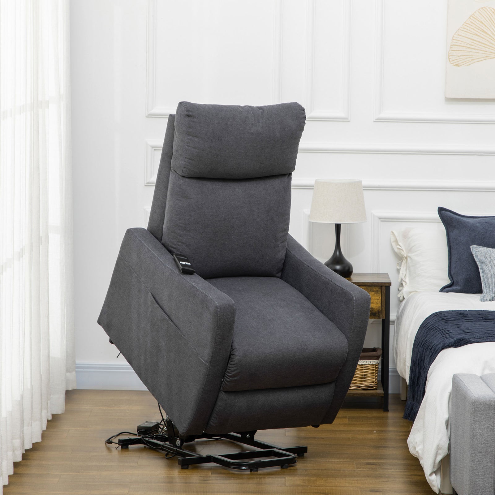 HOMCOM Power Lift Chair Fabric Electric W/ Side Pocket Grey