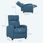 Linen Fabric Reclining Chair With Padded Seat, Blue