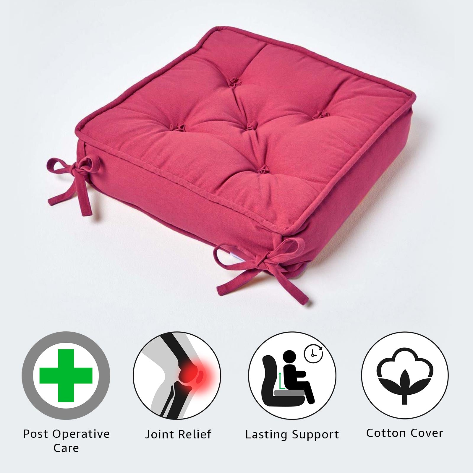 Cotton Dining Chair Booster Cushion | 40cm x 40cm | Red