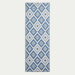 Luxury Outdoor Rug Waterproof Reversible For Garden Patio 100% Recycled, Blue Mia Aztec | 75cm x 200cm | Blue