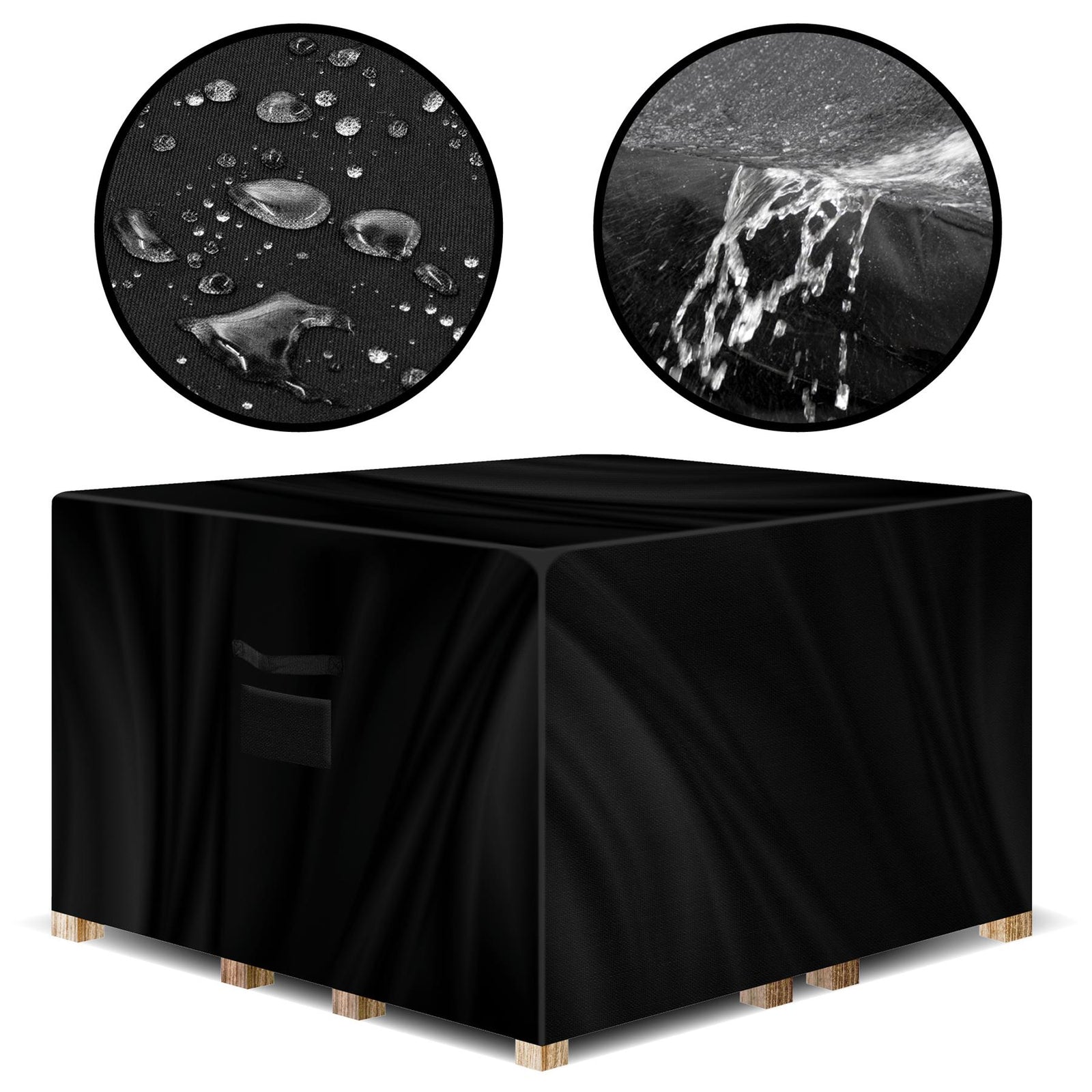 Square Outdoor Patio Waterproof Garden Furniture Cover, Weatherproof Rattan Sofa Protector | 250 x 250 x 90cm | Black