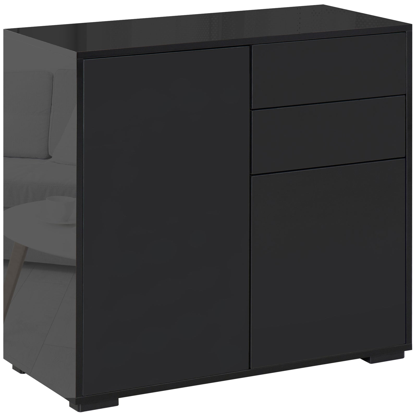 Side Cabinet With 2 Door Cabinet And 2 Drawer Home Office | One Size | Black