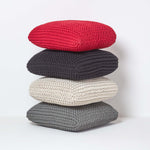 HOMESCAPES Black Square Cotton Knitted Pouffe Floor Cushion