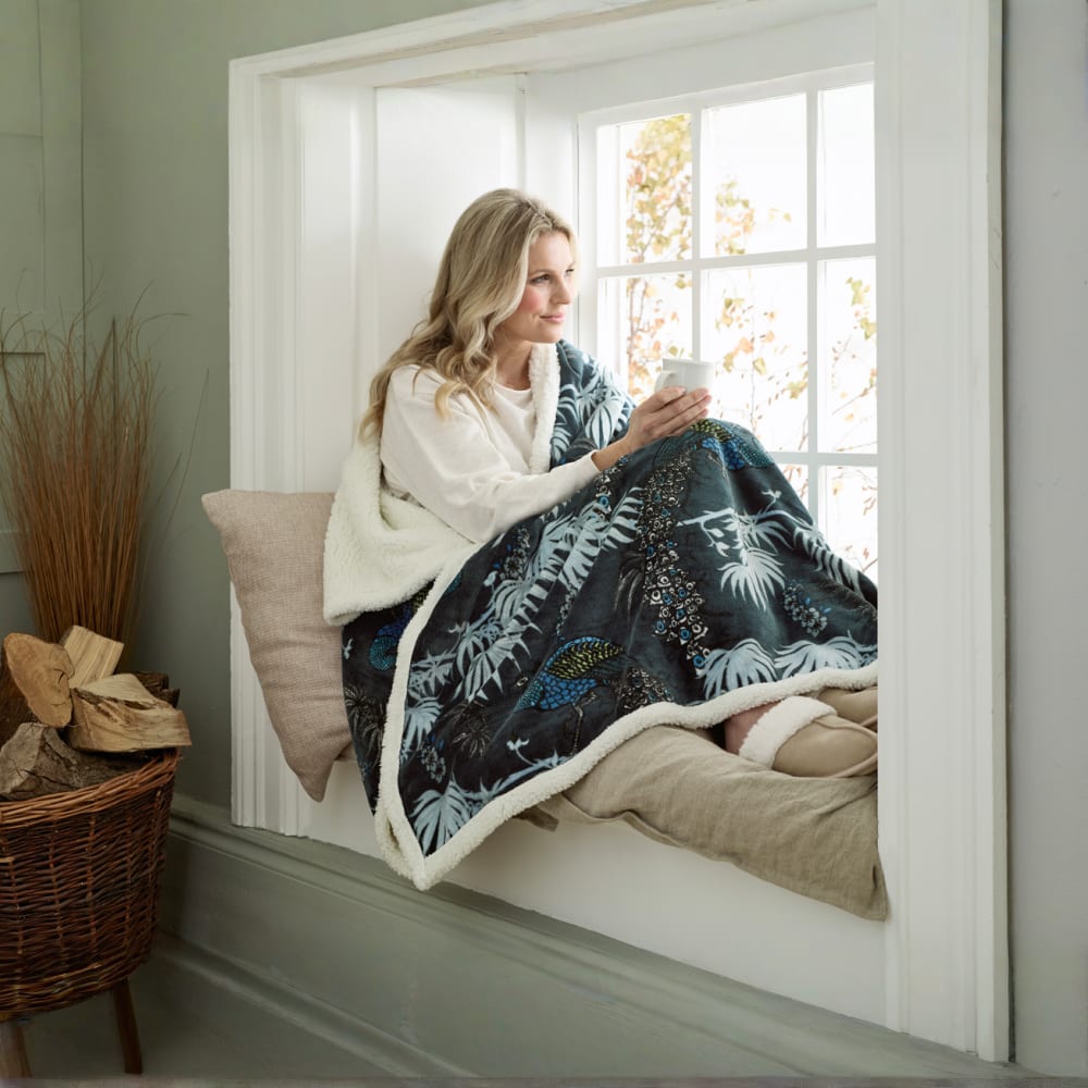 Peacocks Teal Heated Sherpa Throw – Soft Electric Blanket 140x180cm With 10 Heat Settings | 140cm x 180cm | Teal
