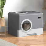 Cat Litter Tray W/ Lid, Hood, Tray, Scoop | Gray
