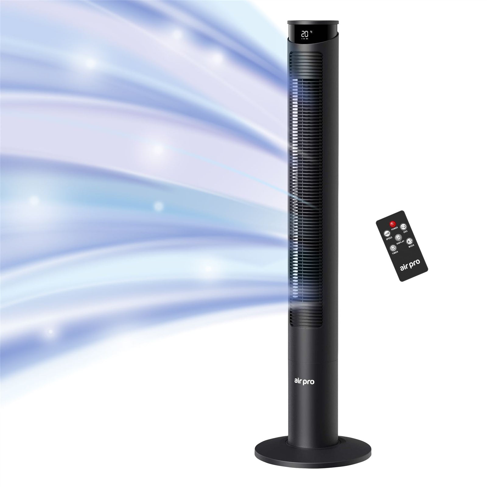 Smart Bladeless 46" Tower Fan 3 Speeds - Remote & Oscillation Feature | Black