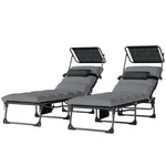 Folding Sun Loungers Set Of 2, Sun Bed With Canopy | Light Grey