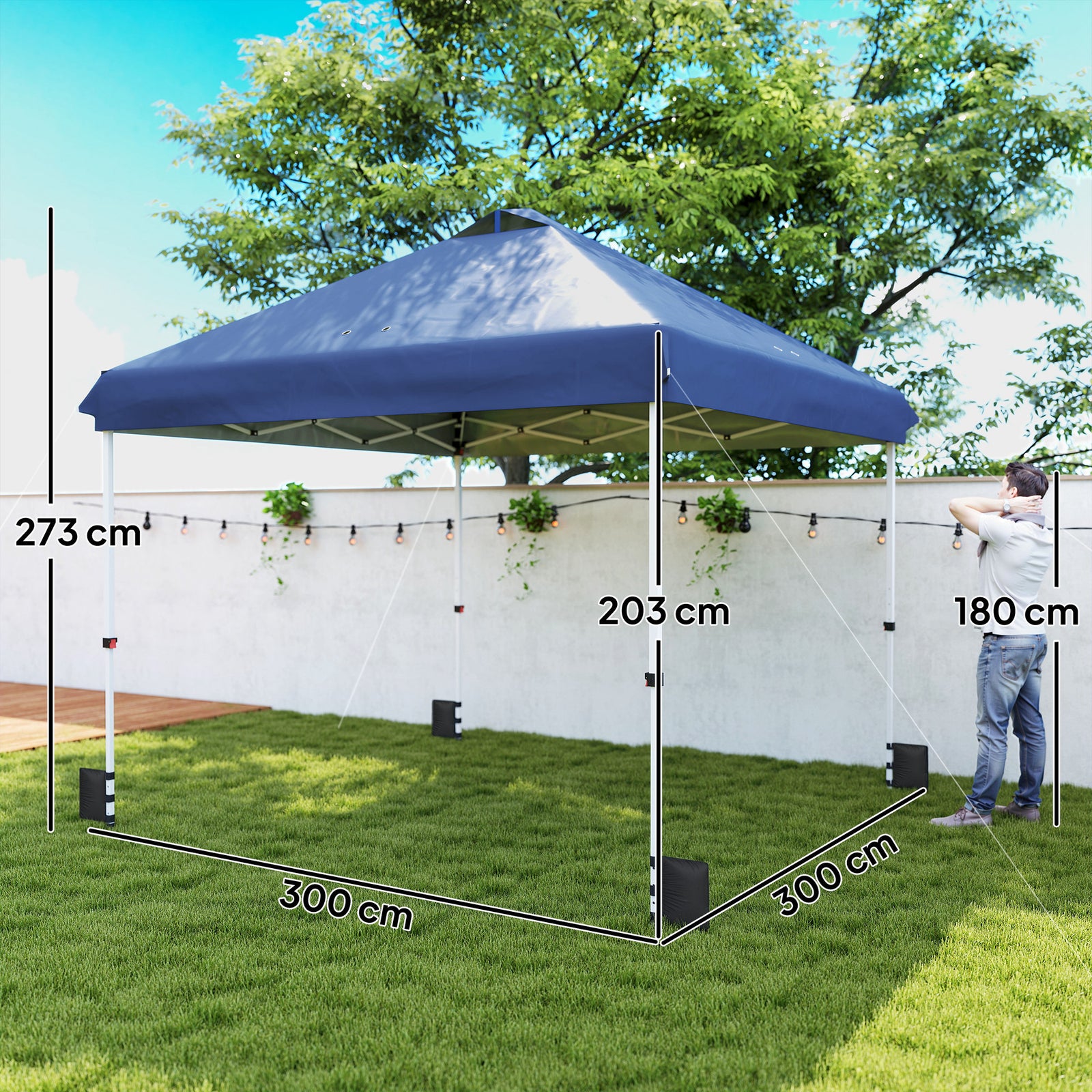 3x3 M Pop Up Gazebo W/ Wheels, One-touch Party Tent | Dark Blue