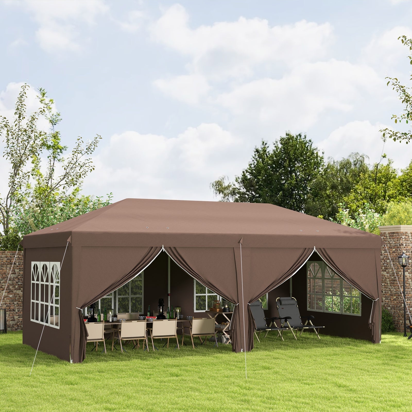 3 X 6 M Pop Up Gazebo With Sides And Windows | Brown