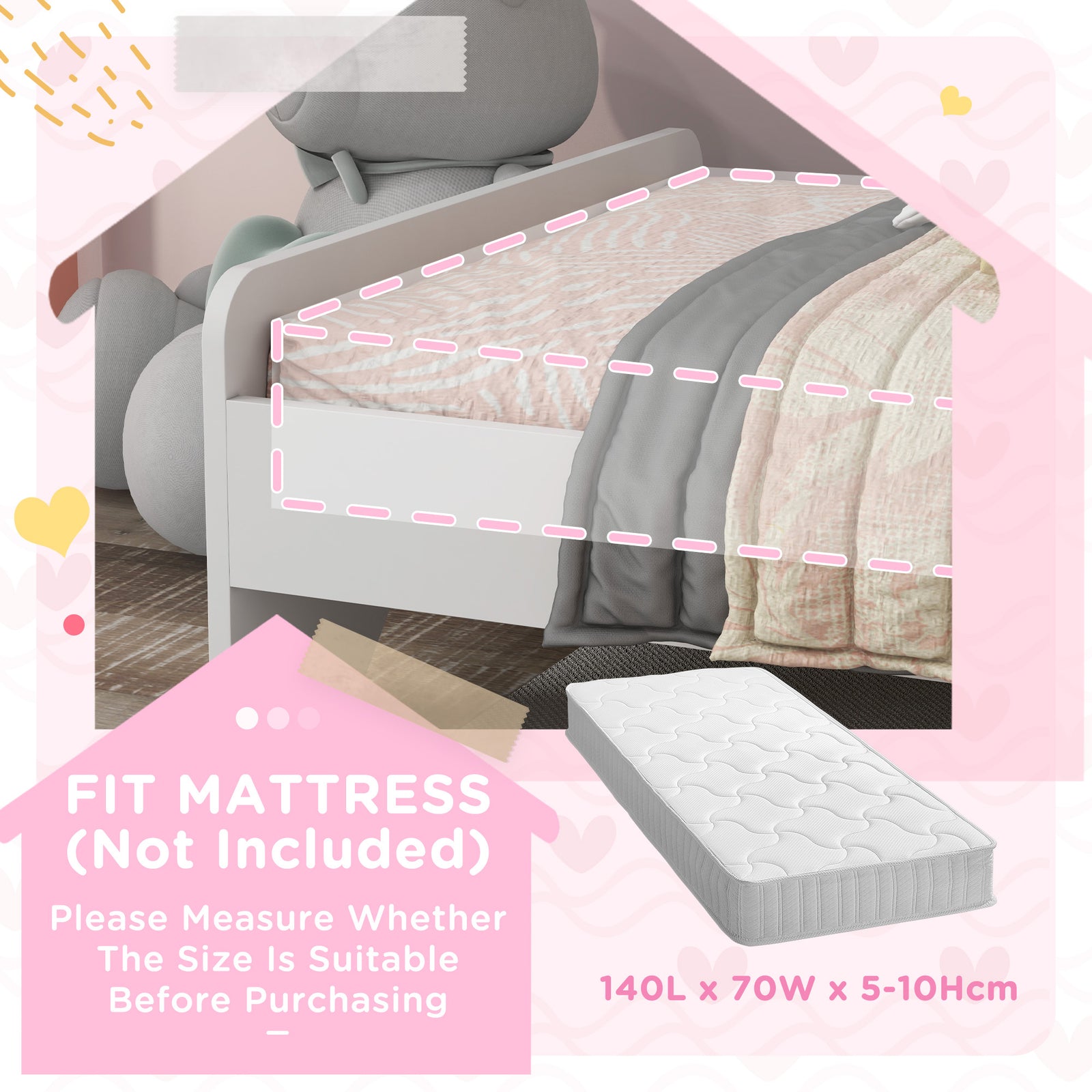 Unicorn-designed Toddler Bed Frame, For Ages 3-6 Years, 143 X 74 X 67cm - White | White