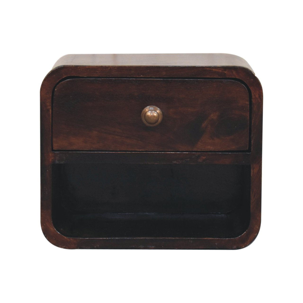 Solid Wood Mini Curved California Walnut Wall Mounted Bedside With Open Slot