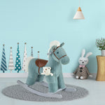 Kids Plush Ride-on Rocking Horse With Plush Toy Sound Handle Grip | Blue