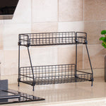 Free Standing 2 Tiers Spice Herb Jar Rack Holder Storage Organizer Counter Shelf Black | Medium | Black