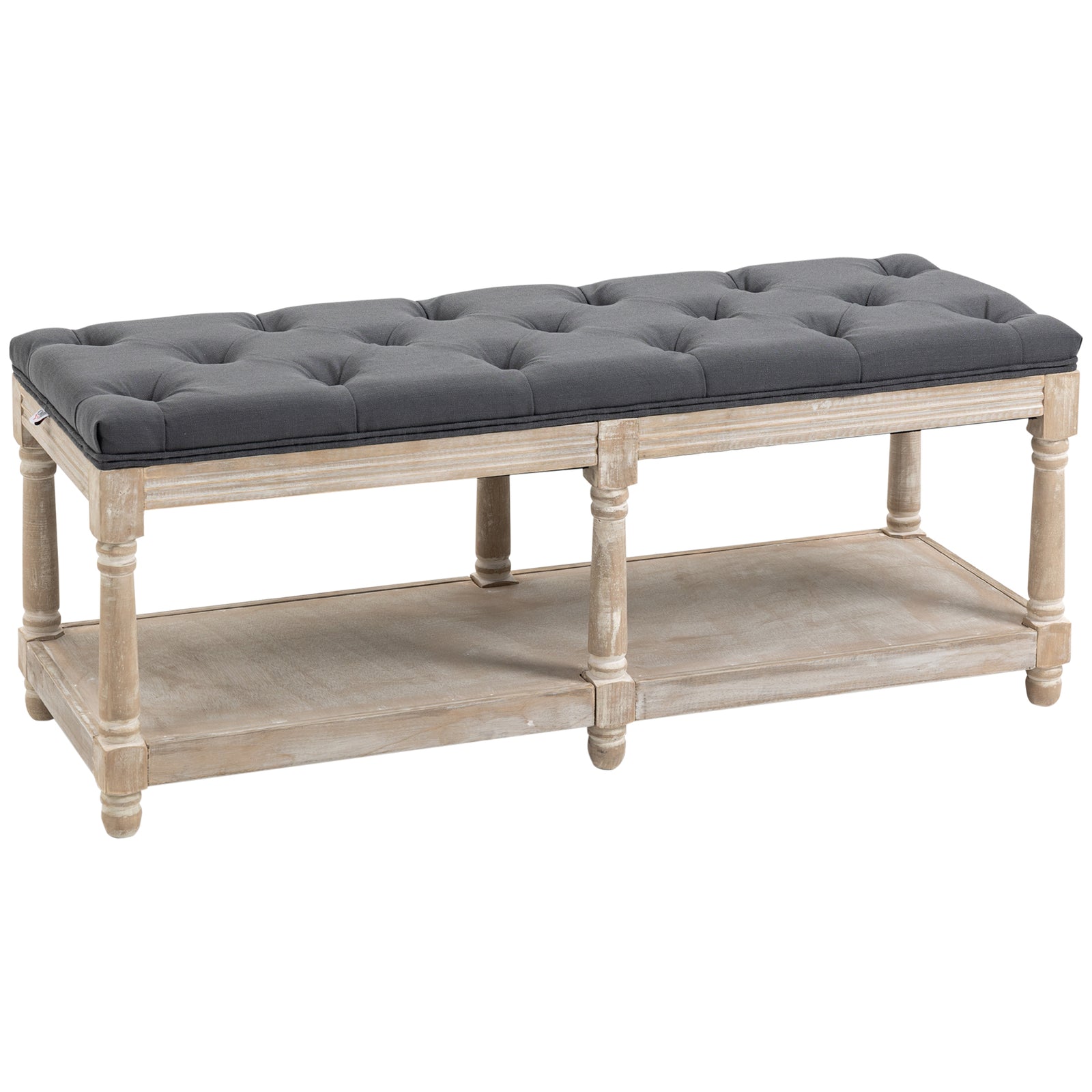 2-tier Bed End Bench Vintage Stool Button Tufted Window Seat | One Size | Gray