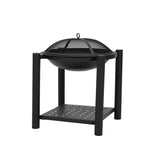 Portable Outdoor Fire Pit Grill With Mesh Spark Screen & Storage Shelf, Round Steel Charcoal Bbq For Patio