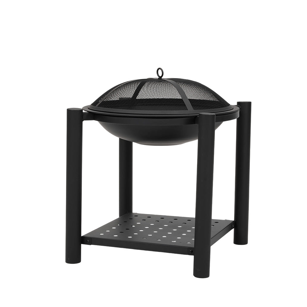 Portable Outdoor Fire Pit Grill With Mesh Spark Screen & Storage Shelf, Round Steel Charcoal Bbq For Patio