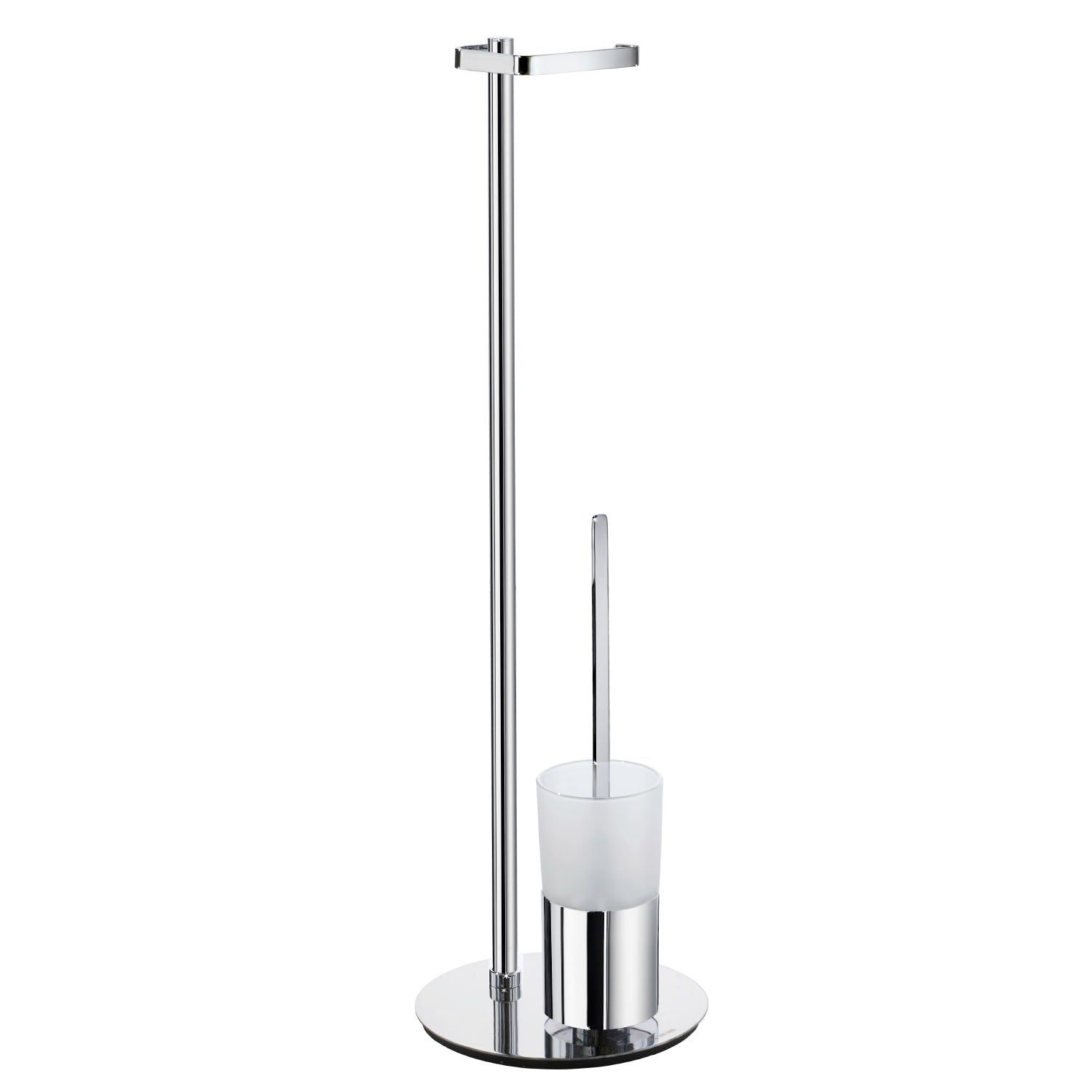 Chrome Toilet Roll Holder, Toilet Brush And Container | Frosted Glass | Polished Chrome