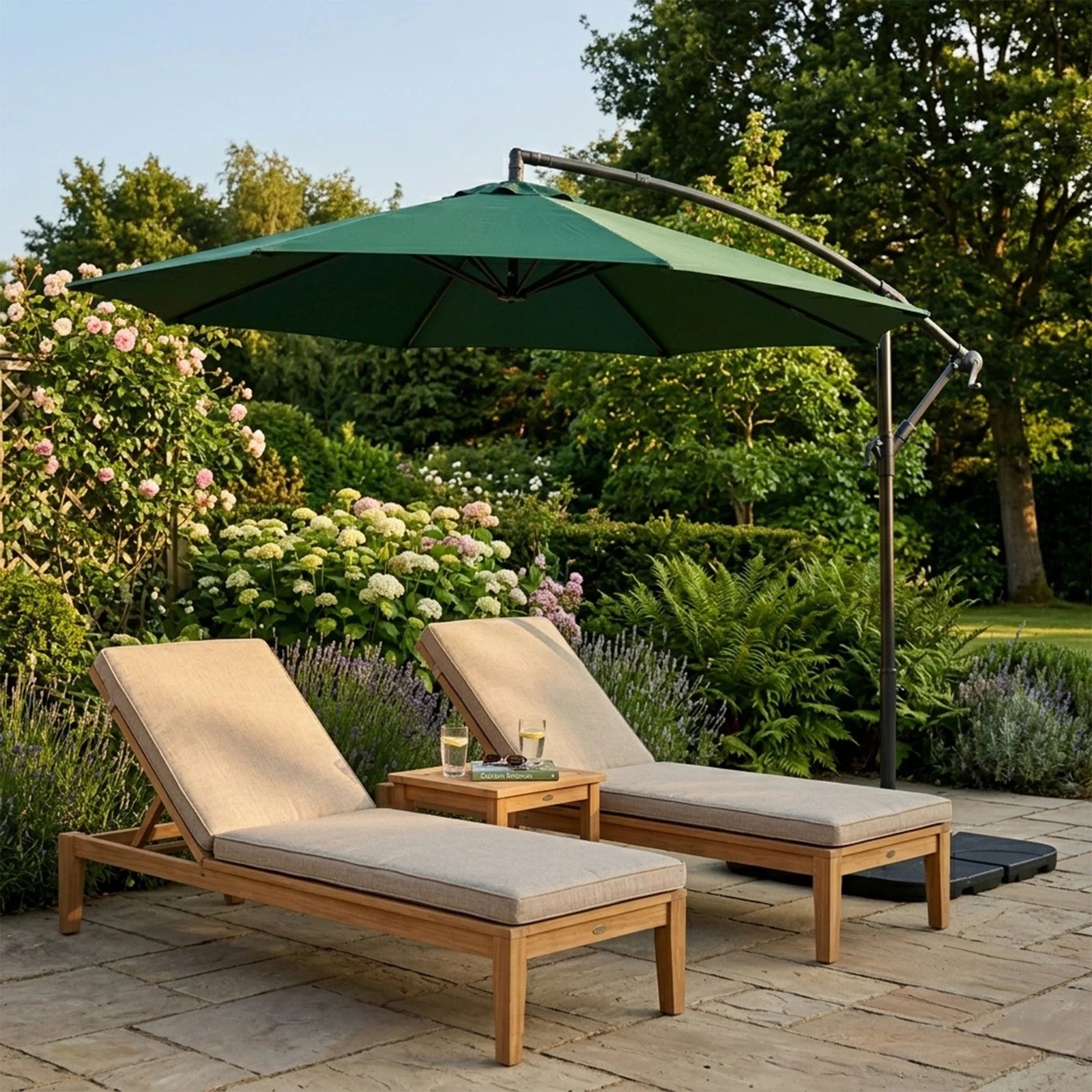 Cantilever Parasol 3m With Square Base | Green