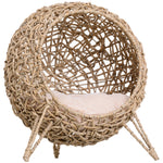 Wicker Cat House, Ball-shaped Rattan Raised Cat Bed | Brown