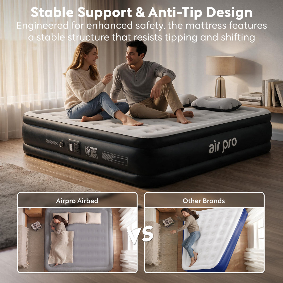 Inflatable Air Mattress With Soft Surface Built-in Electric Pump | King | Black