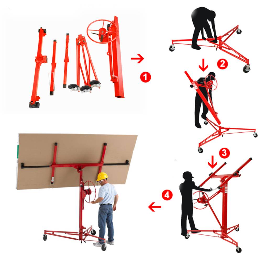16ft Rolling Drywall Lifter Panel Hoist Jack Tool | Red