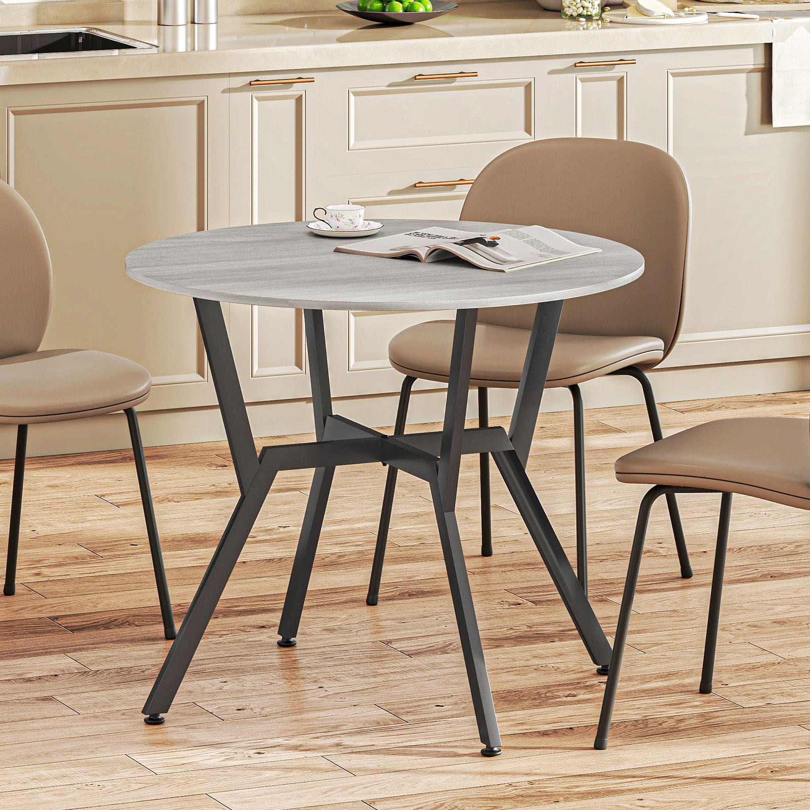 Small Kitchen Table With Black Steel Legs, Dining Table | Grey