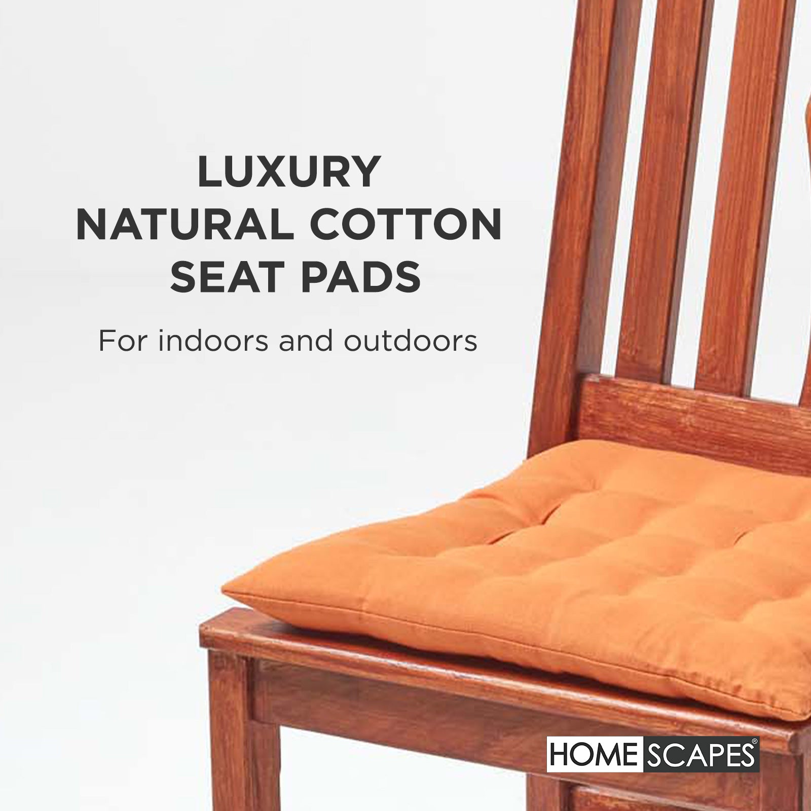 100% Cotton Seat Pads Plain Chair Cushions For Dining Room, Kitchen, Or Outdoor Garden Use | Set-of-6 | Burnt Orange