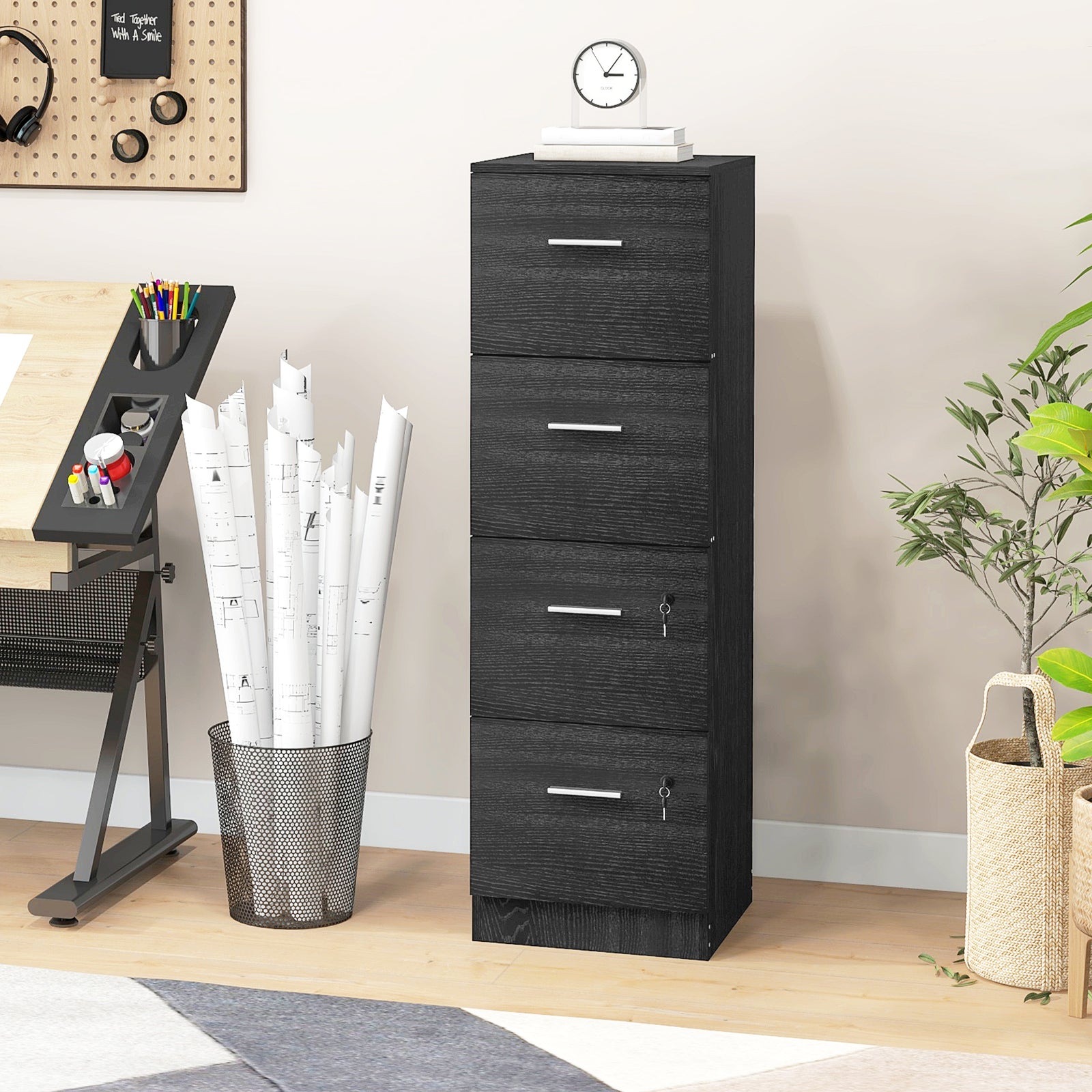 4 Drawer File Cabinet Locking Filing Cabinet | Black
