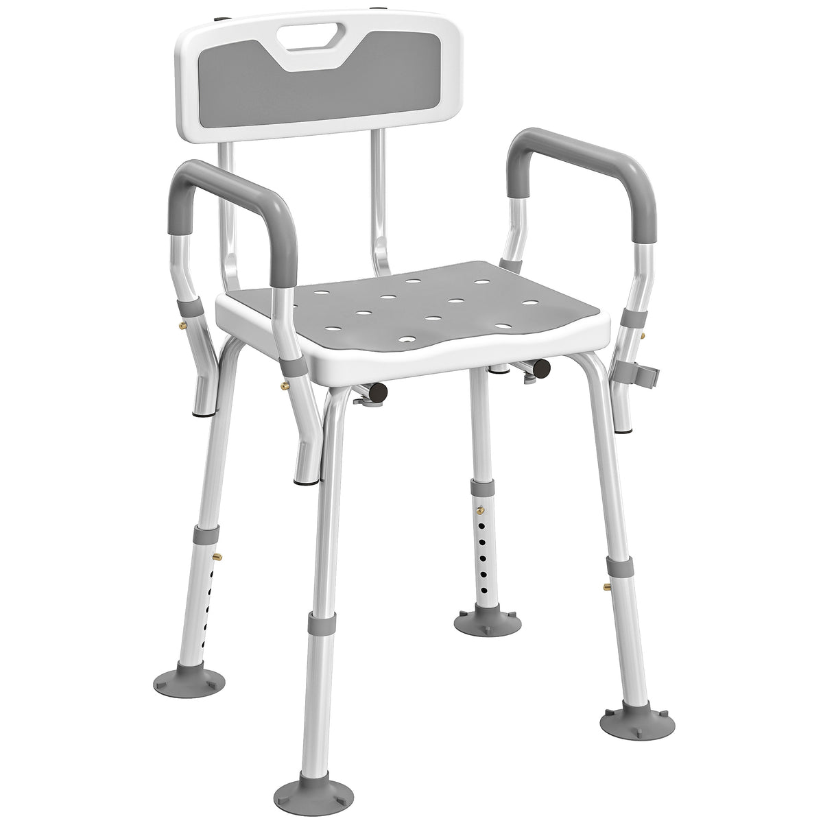 HOMCOM Padded Shower Stool With Arms And Back, 4 Suction Foot Pads