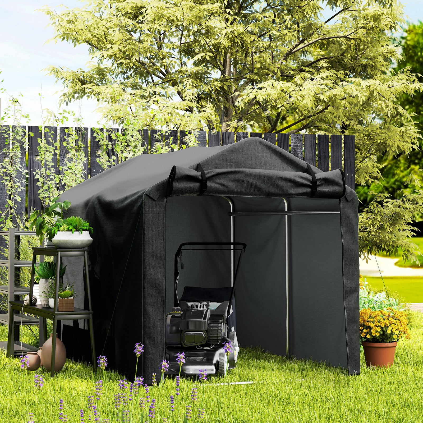 Garden Tool Storage Shed With Roll-up Zipper Door | Black