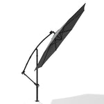 3 M Banana Patio Umbrella Cantilever Garden Parasol With Solar-powered 32 Led Lights, Crank For Opening Closing Without Base | One Size | Dark Gray