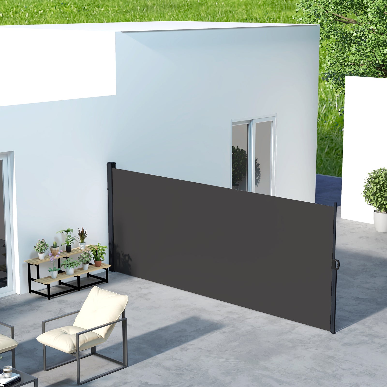 Retractable Side Awning, Garden Divider | Medium | Black