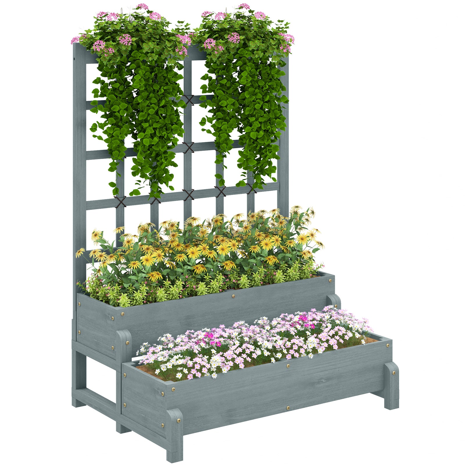 2-tier Raised Garden Bed With Trellis | Gray