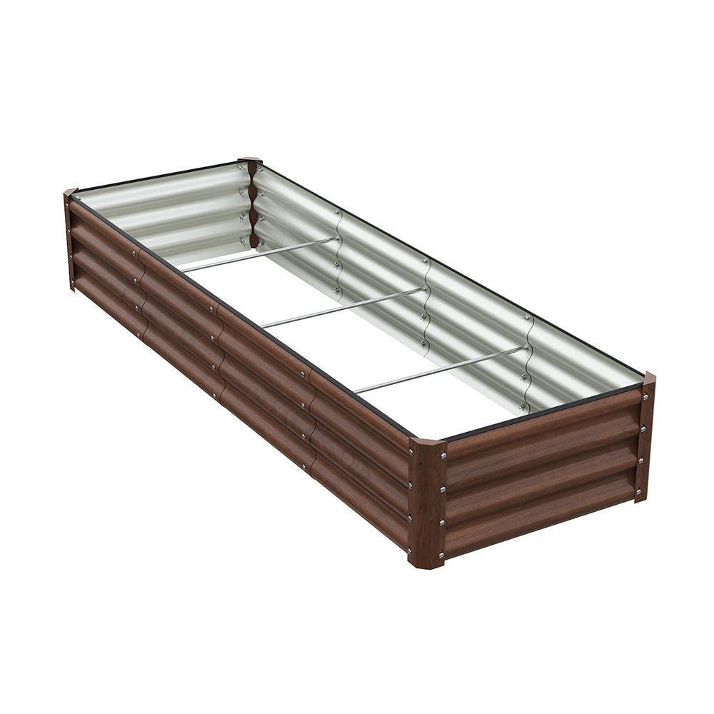 Brown Wood Grain Rectangular Galvanized Steel Raised Garden Bed | Large