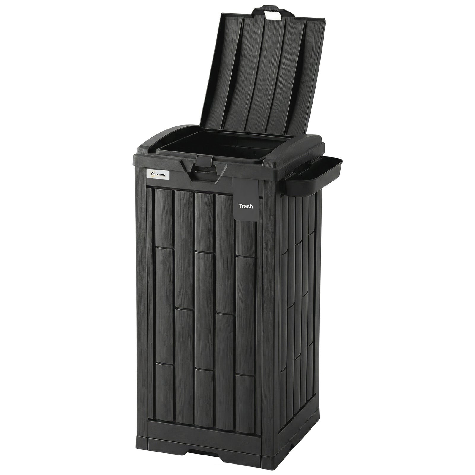 Outsunny 110 L Outdoor Bin With Dual Lid, side holder, Drip Tray, Black