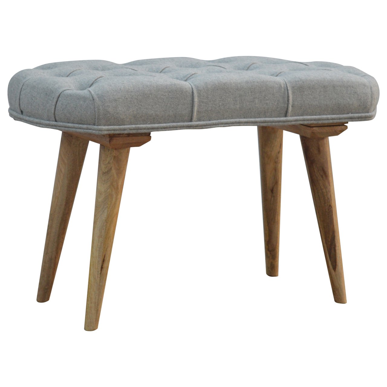Solid Wood Deep Button Grey Tweed Bench